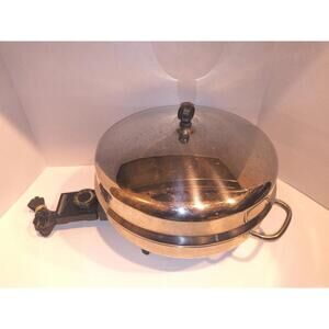 Vintage Faberware 12” Electric Stainless Skillet Fryer With Dome Model 344A